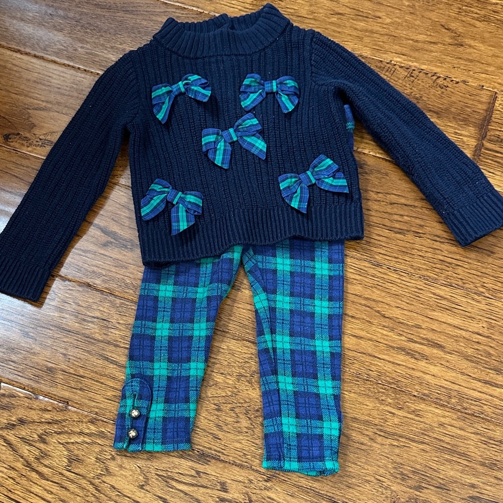 Janie and Jack Navy and Green Plaid Kids Matching Set